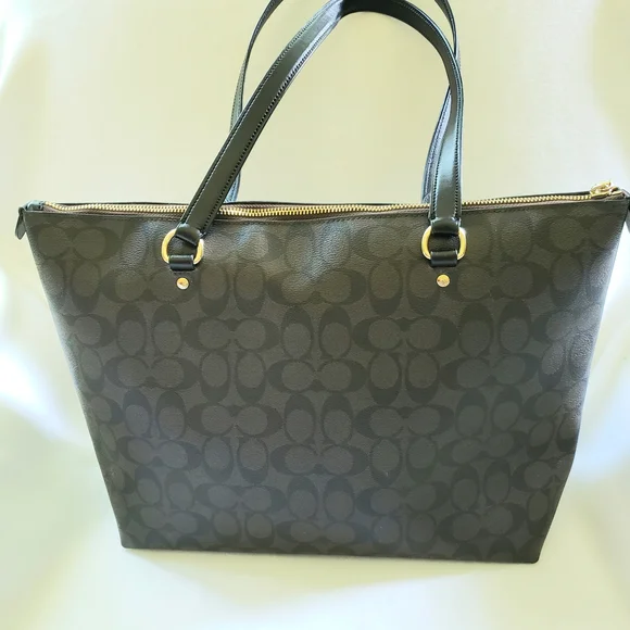 Coach Black Monogram Tote Bag with Gold Accents - Picture 2 of 5